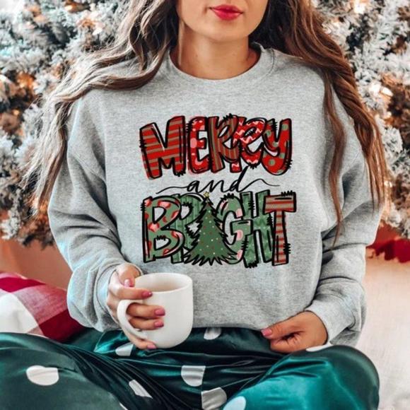 Gildan Other - Christmas Sweatshirt, Merry And Bright Sweatshirt